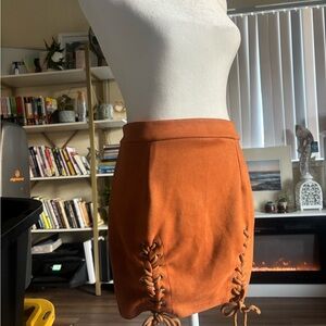 Fashion Nova Rust Lace-Up Mini Skirt